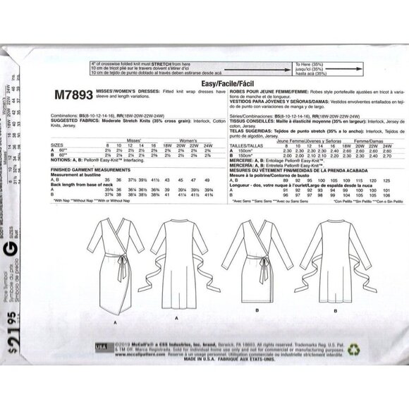 McCall's M7893 Misses 18W to 24W Nancy Zieman Wrap Dresses Sewing Pattern New - Picture 2 of 2
